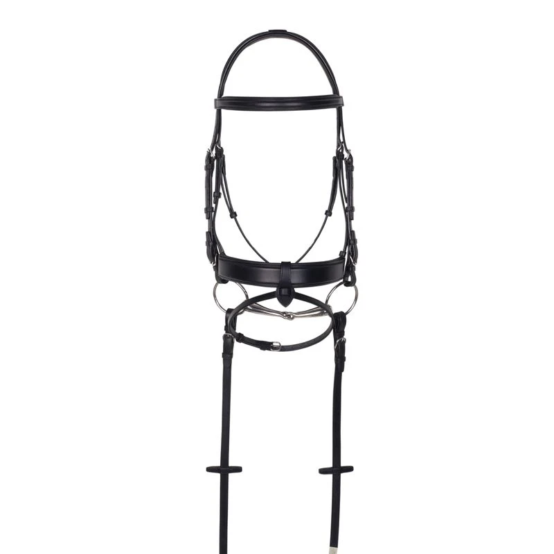Aramas Square Mild Raised Wide Dressage Bridle W/Leather Reins - Black 3 Aramas Square Mild Raised Wide Dressage Bridle W/Leather Reins - Black