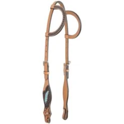 Western Rawhide Country Legend Gator And Feathers Double Ear Headstall - Golden/Turquoise