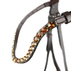 Horze Ergonomic Snaffle Bridle W/Curved Crystal Browband - Brown/Light Brown -Kensington Shop 586694 800 800